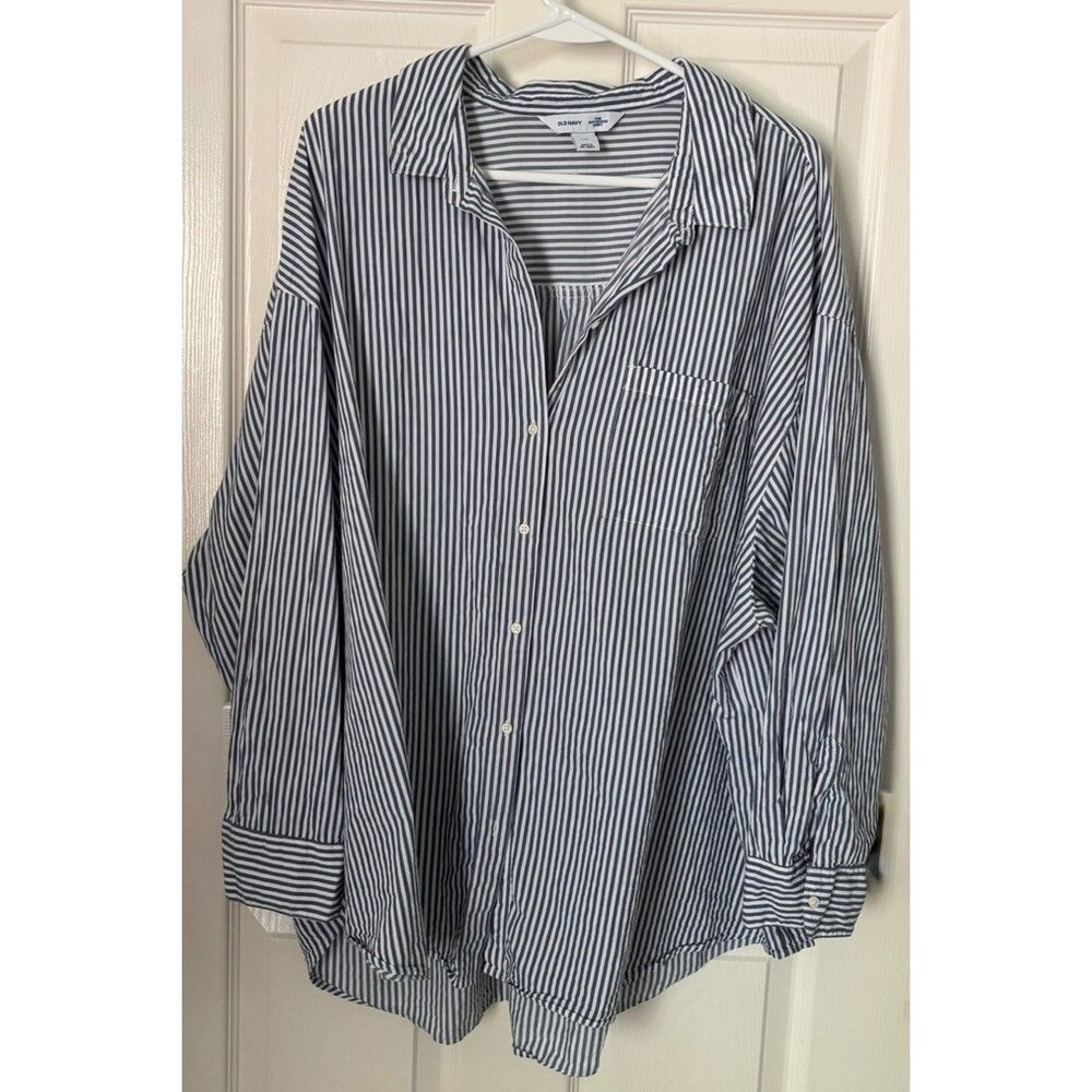 Old Navy Striped Cotton Button Up Shirt Size XXL Blue White Lightweight Classic